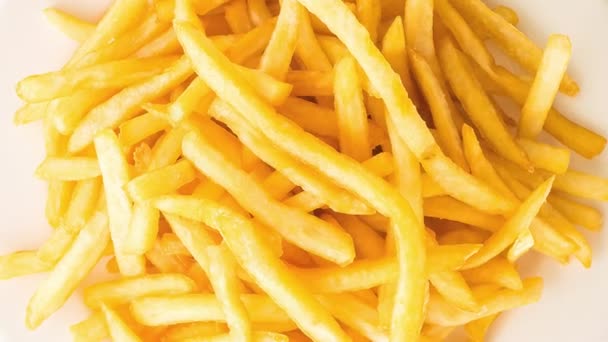 Вид Зверху Чіпси Спінінг Смажена Картопля Поворотній Стіл Здорова Їжа — стокове відео