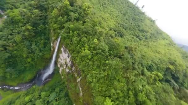 コスタリカのジャングルでの滝ダイブのFpvドローンショット — ストック動画