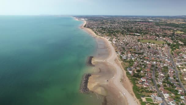 Panoramic View Sandy Beach West Sussex Aerial Drone Shot — Stock Video