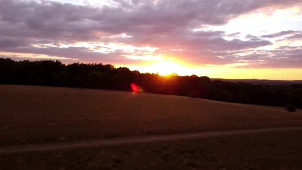 在英格兰赫特福德郡Hitchin的田野上空 天空朝着令人叹为观止的日落飞去 — 图库视频影像