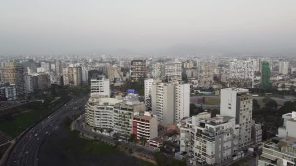 Drone Video Lima Peru Many Residential Buildings Horizon Gray Cloudy — Video