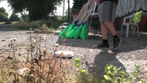 Conceptual Slow Motion Footage Young Boy Picking Garbage Milan Suburbs — Video