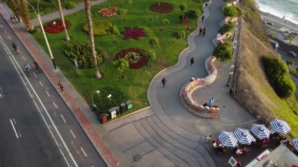 Drone Vídeo Parque Parque Borda Precipício Lima Peru Miraflores Drone — Vídeo de Stock
