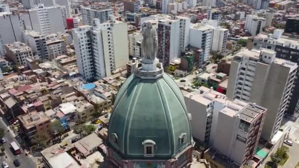 Drone Video Kyrka Lima Peru Drone Börjar Från Statyn Jungfru — Stockvideo
