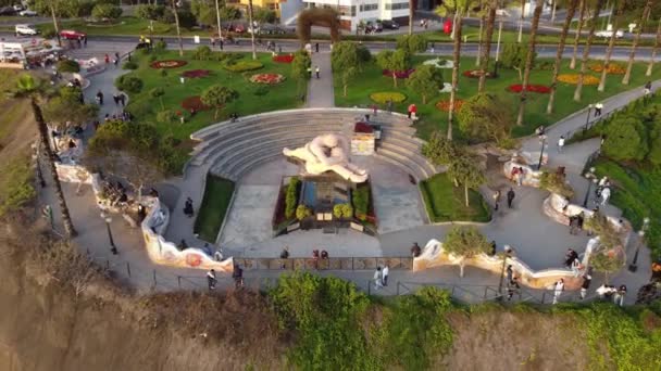 Drone Video Van Een Park Lima Peru Genaamd Parque Del — Stockvideo