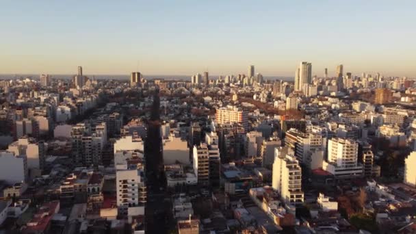 Colegiales Пригородная Зона Закате Город Буэнос Айрес Панорамный Вид Воздуха — стоковое видео
