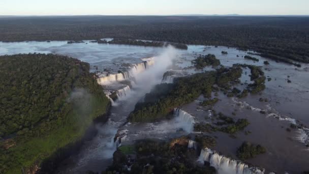 Iguaçu Cai Pôr Sol Floresta Amazônica Fundo Fronteira Entre Argentina — Vídeo de Stock