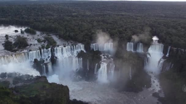 Iguazu Falls Sunset Border Argentina Brazil Aerial Orbiting — Stock Video