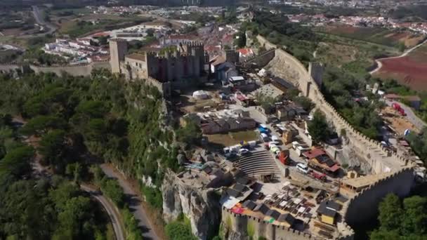 Luchtfoto Met Uitzicht Het Castelo Bidos Bolwerk Zonnig Portugal Rondcirkelend — Stockvideo