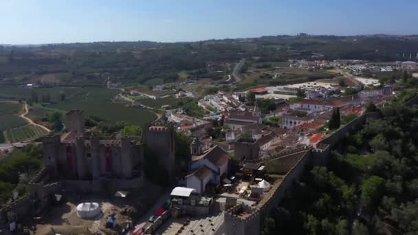 Vista Aérea Passando Pela Fortaleza Castelo Bidos Sobre Aldeia Portugal — Vídeo de Stock