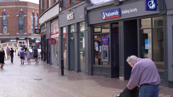 Chelmsford High Street Including Nationwide Building Society Moss People Walking — Stock Video