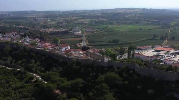 Luchtfoto Rond Muur Het Dorp Obidos Het Zonnige Oeste Portugal — Stockvideo