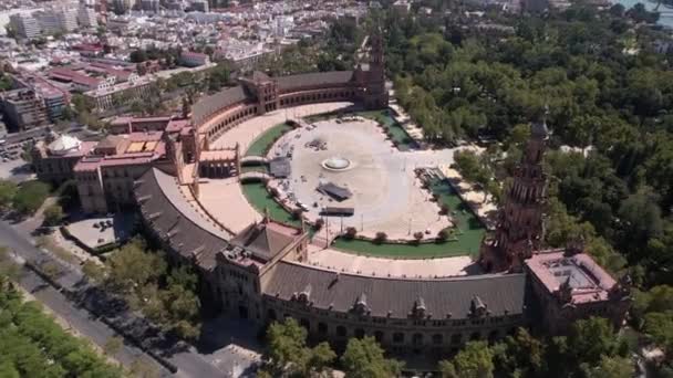 Plaza Espana Σεβίλλη Ισπανία Αεροφωτογραφία Του Ιστορικού Ορόσημου Και Της — Αρχείο Βίντεο