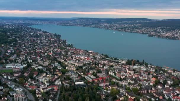 Légi Felvétel Zürichi Tóról Zürichkel Előtérben — Stock videók