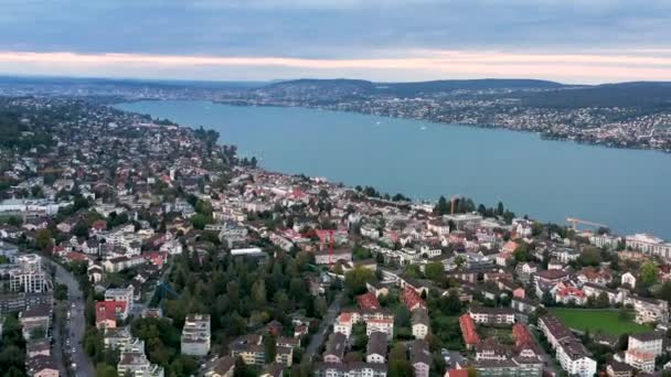 Aerial Flyover Zurich Looking Out Lake Zurich — Stock Video