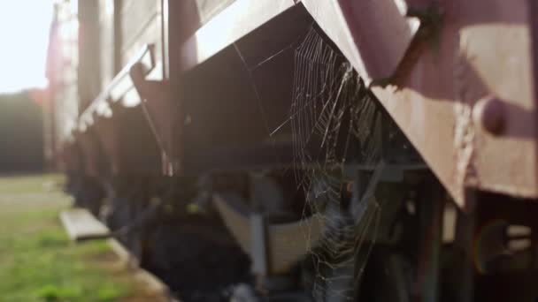 ホロコースト クモの巣と太陽の光のための刑務所ナチキャンプで使用されるワゴン列車の詳細 — ストック動画