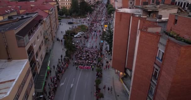 Licidersko Srce Children Folklore Festival Drone Aerial View Procession Flags — Stok Video