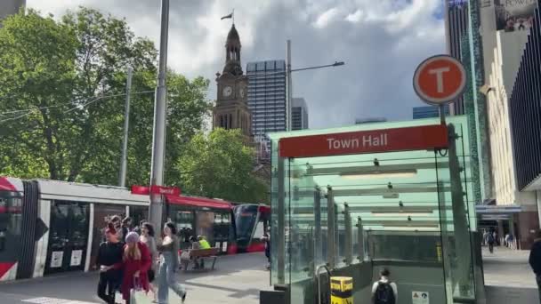 Pedestres Passageiros Estão Caminhando Movimentado Trem Prefeitura Sydney Estação Ferroviária — Vídeo de Stock