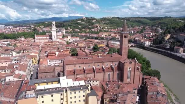 Old Town Verona Italia Vedere Aeriană Bazilicii Santa Anastasia Catedralei — Videoclip de stoc