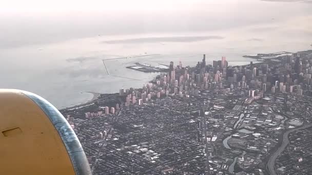 Vista Horizonte Chicago Illinois Partir Uma Janela Avião — Vídeo de Stock