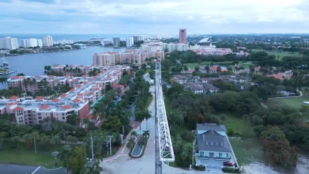 Boca Raton Usa Aerial View Construction Site Cranes Lake Upscale — Stock Video