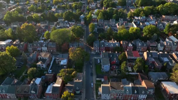 Small American City Aerial Tilt Horizon Densely Populated Community Homes — Stock Video