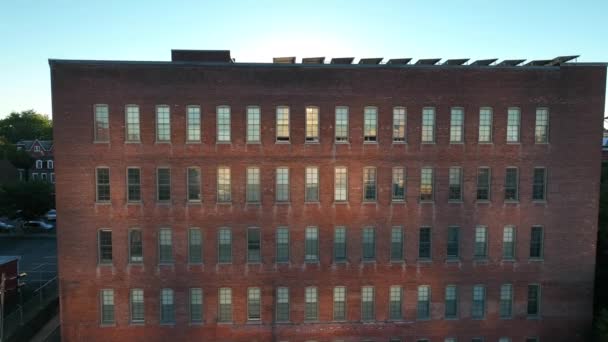 Rising Aerial Shot Brick Industrial Building Reveal Solar Panels Collecting — Stock Video