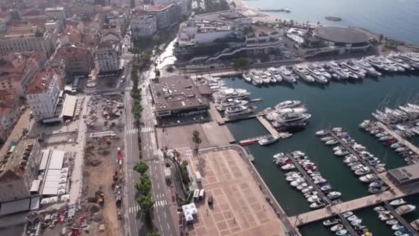 Cannes Frankrijk Luchtfoto Van Het Verkeer Bij Het Port Film — Stockvideo