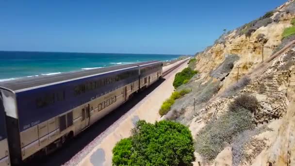 Arial Shot Train Overlooking Delmar Coastline — Stock Video