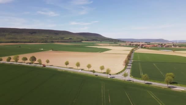 Aerial Panoramic Agricultural Small Village Germany Countryside Sunny Day Summer — Stock Video