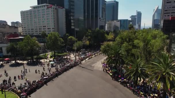 Luchtfoto Rond Lege Parade Route Reforma Avenue Het Zonnige Mexico — Stockvideo