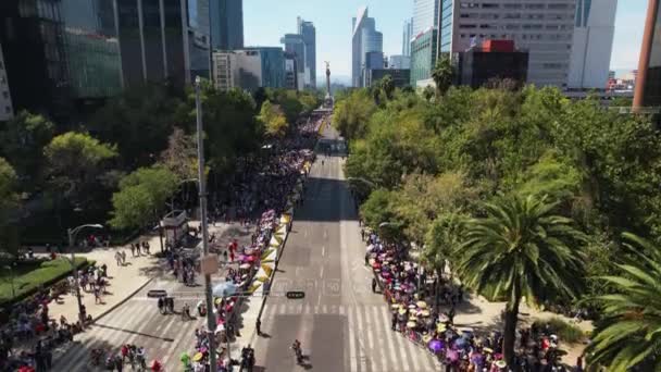 レフォルマ通りの空のパレード通りを見下ろす空中ビュー 日当たりの良いメキシコ市 — ストック動画