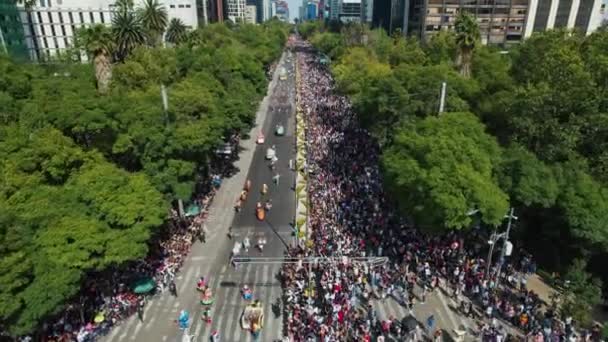 Flygfoto Med Utsikt Över Dia Los Muertos Parad Paseo Reforma — Stockvideo