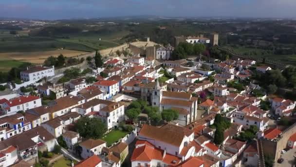 Uitzicht Vanuit Lucht Het Dorp Obidos Het Zonnige Oeste Portugal — Stockvideo