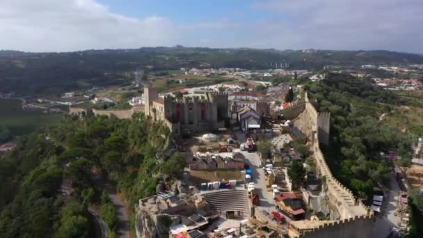 Vista Aérea Sobre Fortaleza Castelo Bidos Soleado Oeste Portugal — Vídeos de Stock