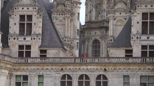 Visiting Tourists Admiring View Stone Balcony Chateau Chambord Loire Valley — Stock Video