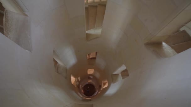 法国尚博尔德城堡内著名的双螺旋楼梯的内部 头顶射门 — 图库视频影像