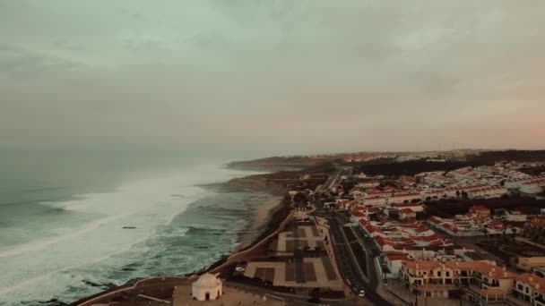Panoramica Scena Così Sebastio Magnifica Costa Ericeira Foggy Scene Portogallo — Video Stock