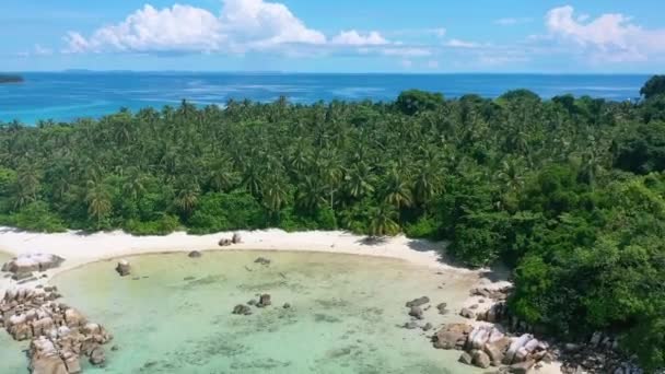 Aérea Vacía Playa Arena Blanca Costa Isla Tropical Belitung Indonesia — Vídeo de stock