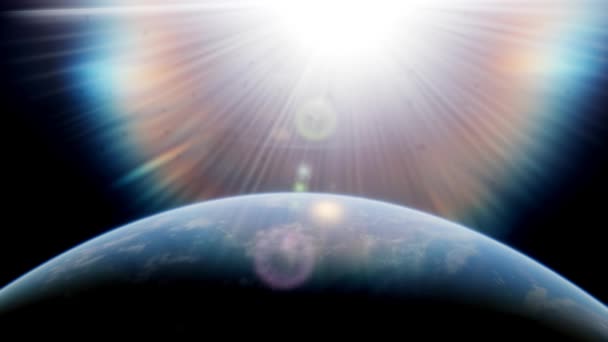 Orbita Deasupra Planetei Pământ Soarele Creează Explozie Frumoasă Lentilelor Deasupra — Videoclip de stoc