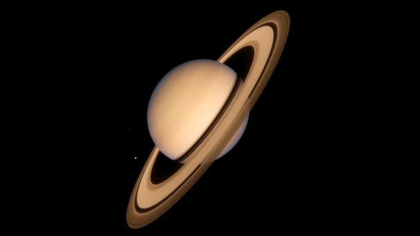 Gazowy Gigant Saturn Pięknymi Pierścieniami Asteroid Kilkoma Małymi Księżycami Widziany — Wideo stockowe