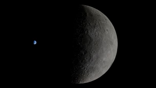 Orbiting Space Moon Mother Earth Far Background Slowly Passing Moon — Stock Video