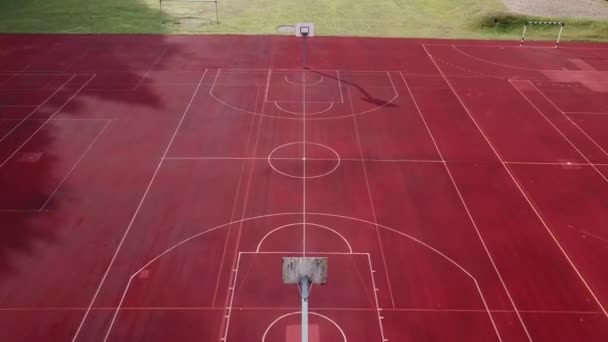 Empty Sport Basketball Field Playground Drone Flying Red Basketball Field — Stock Video