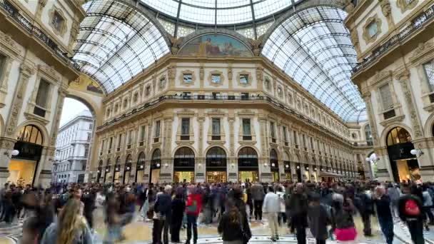 Timelapse Всередині Galleria Vittorio Emanuele Торговий Центр Мілані — стокове відео