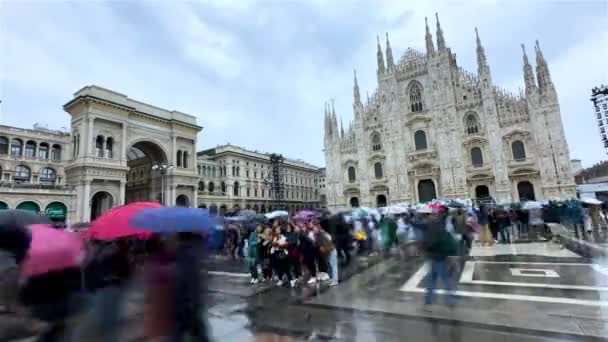 Timelapse Piazza Del Duomo Milan Famous Cathedral Tourism Landmark — Stock Video