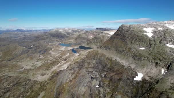 Légi Felvétel Hegyi Repül Hardangervidda Nemzeti Park Táj Norvégiában Távoli — Stock videók