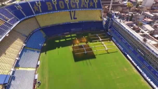 Aerial Boca Juniors Fußballverein Bombonera Stadion Buenos Aires Argentinien Rückwärtsaufstieg — Stockvideo