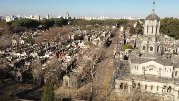 Aerial Chacarita Cemetery Buenos Aires Argentinië Wijd Oplopend Schot — Stockvideo