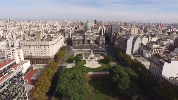 Aerial Edifício Congresso Nacional Buenos Aires Argentina Tiro Frente — Vídeo de Stock