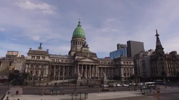 Aerial Edifício Congresso Nacional Buenos Aires Argentina Tiro Ascendente — Vídeo de Stock